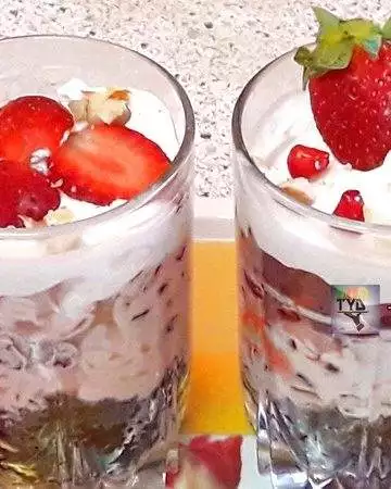Close-up view of fruit cream trifle