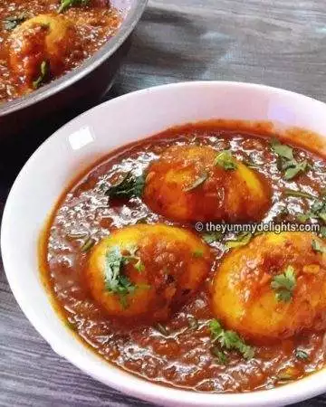 Dhaba style egg curry close up view