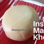 Instant mawa made with milk powder, milk and ghee. Served on a red plate.