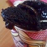 close up of chocolate mug cake made in microwave.
