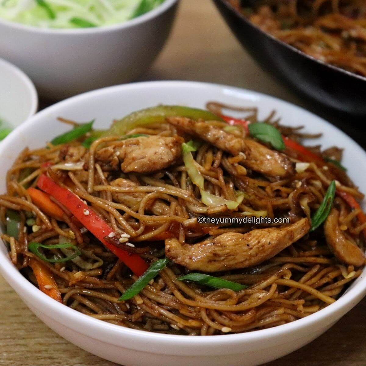 close up image of chicken chow mein