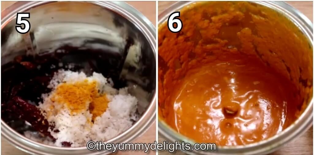 collage image of 2 steps showing how to make coconut masala.