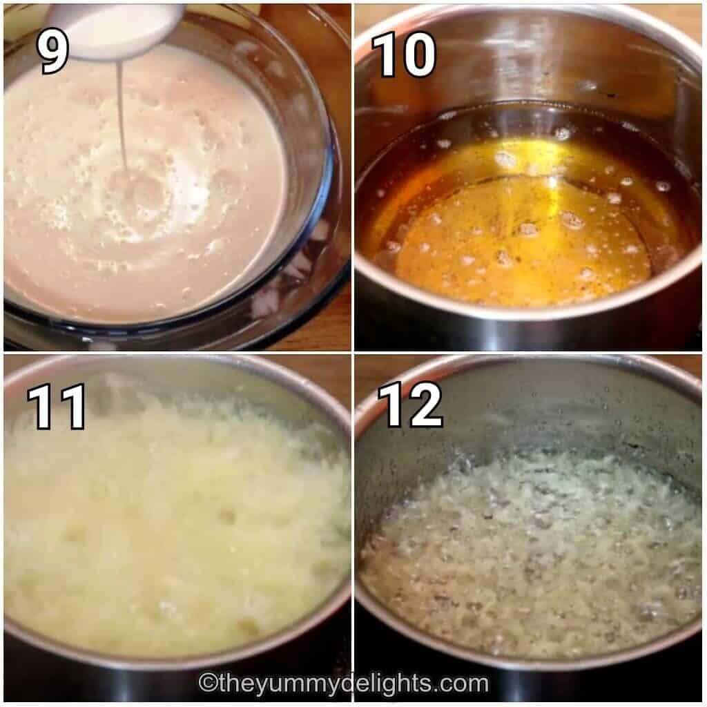 step by step image collage of frying the ghevar.