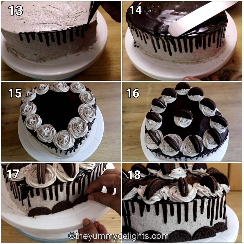 step by step image collage of decorating the oreo cake.