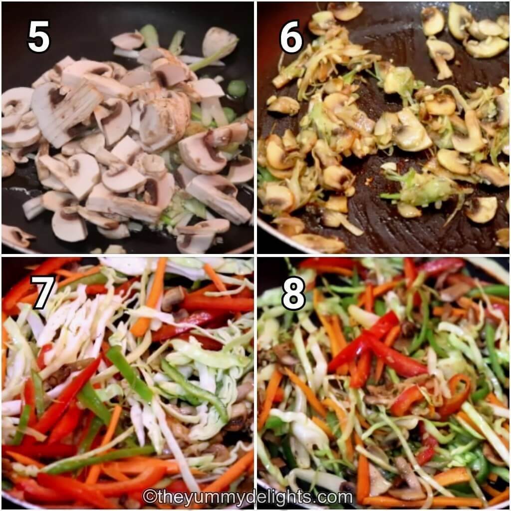 image collage of stir-frying the vegetables.