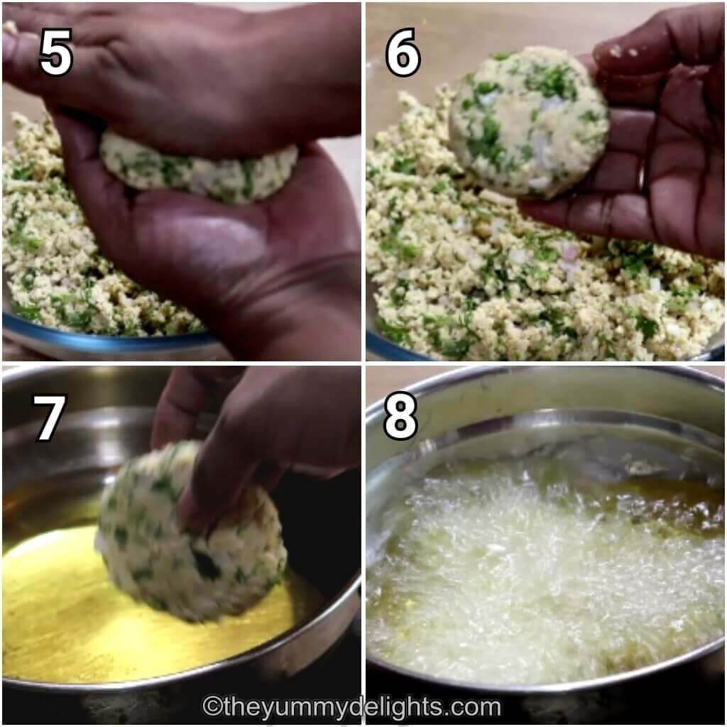 step by step image collage of frying the chana dal vada