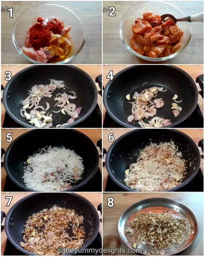 step by step image collage of roasting the whole spices to make sukka masala