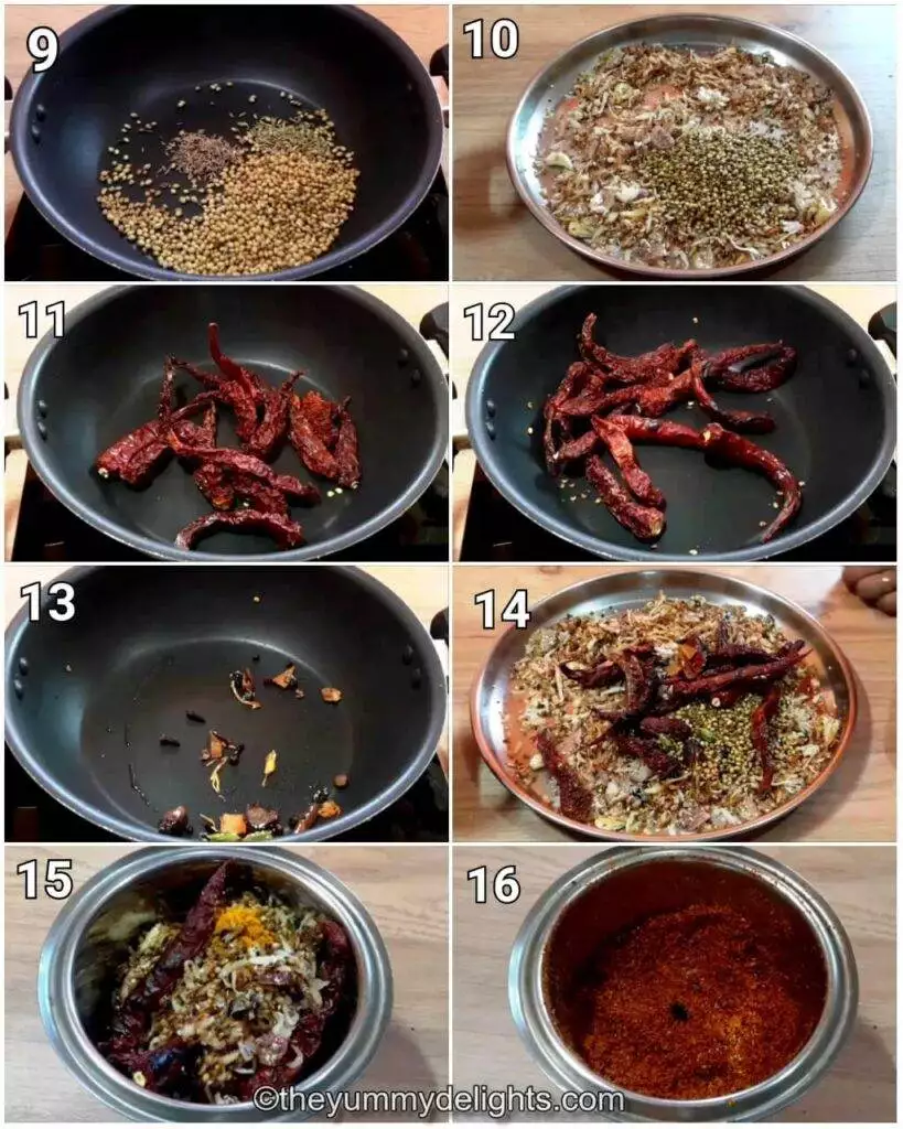 step by step image collage of making sukka masala powder