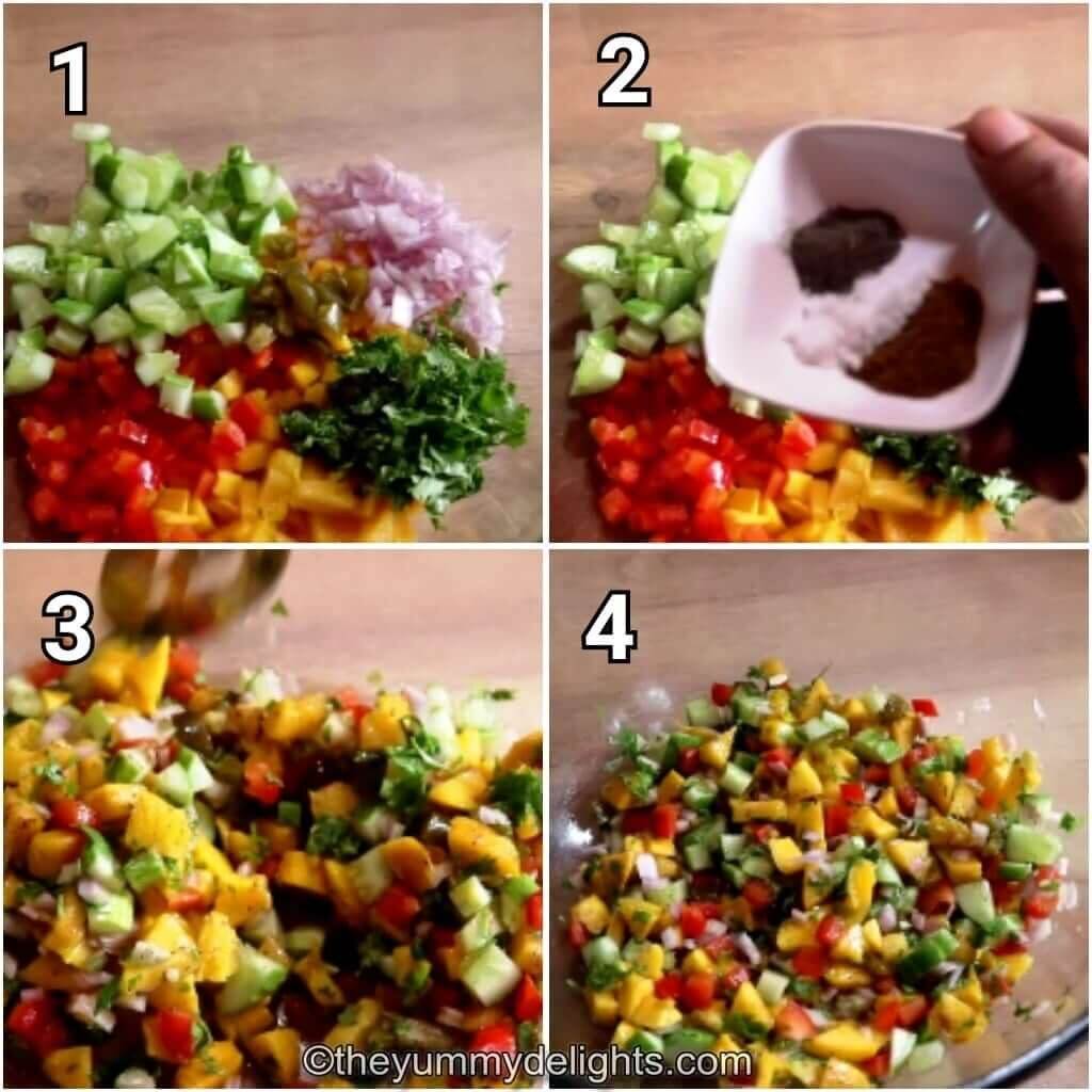 step by step image collage of making mango salsa recipe