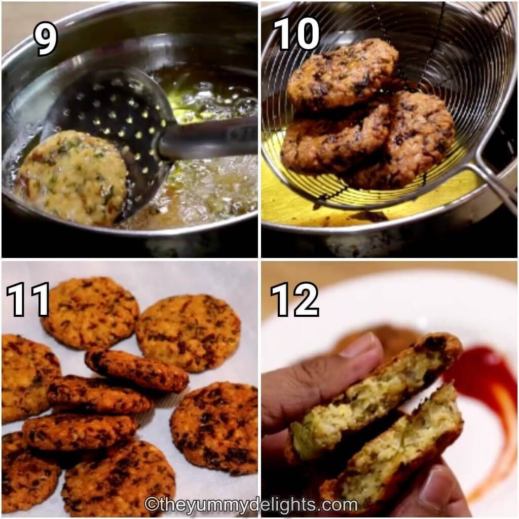 step by step image collage of frying the dal vada