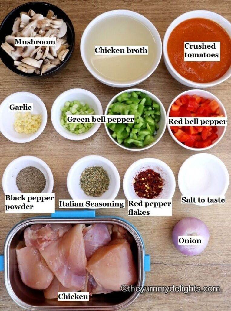 image of individual ingredients to make chicken cacciatore recipe