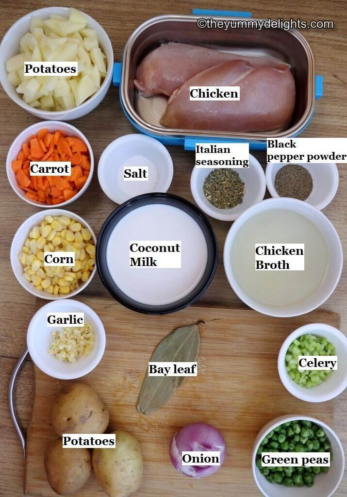 image of individual ingredients to make chicken stew recipe