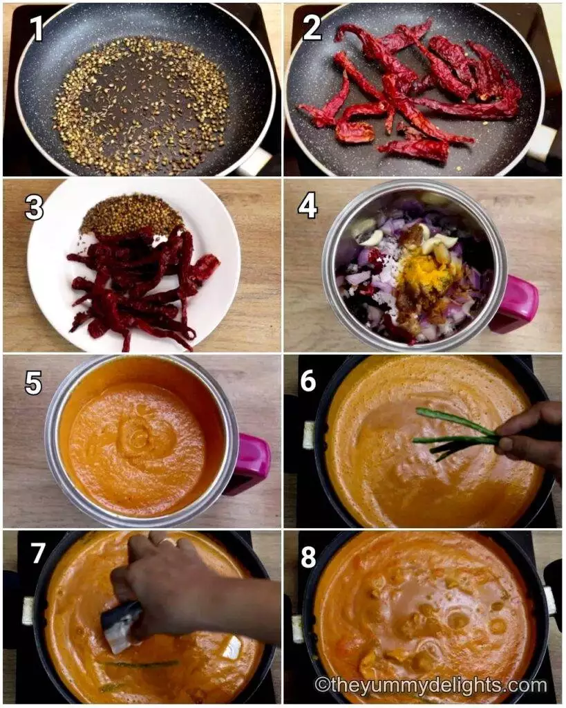 collage image of 8 steps showing how to make mackerel fish curry.