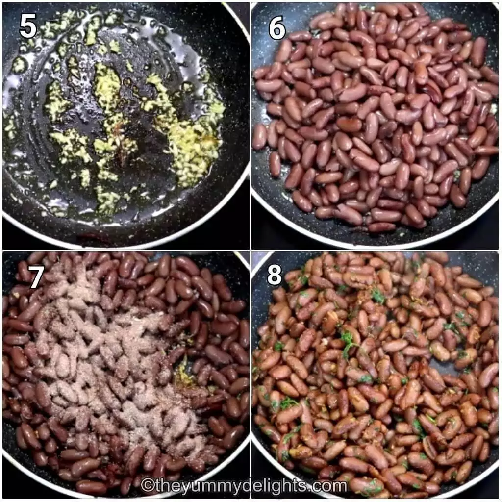 collage image of 4 steps showing cooking the beans for making chicken burrito bowls recipe.