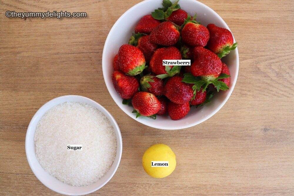 ingredients to make strawberry jam.