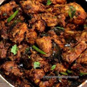 andhra chicken fry recipe close-up in a pan.