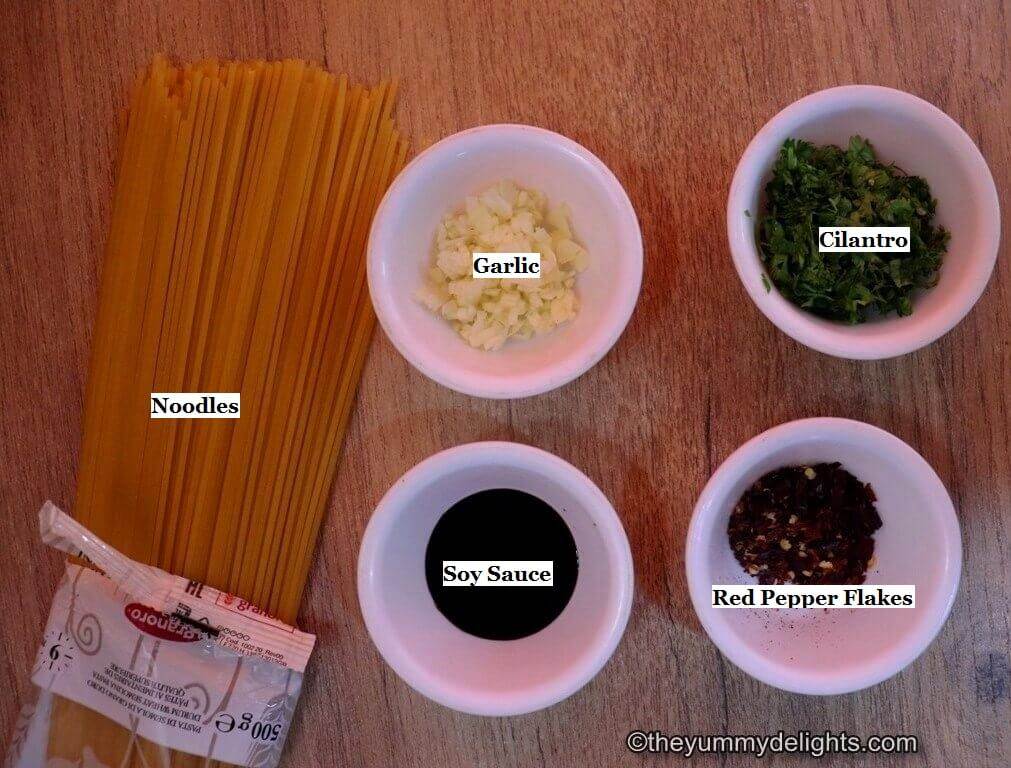 image of ingredients to make chili oil noodles.