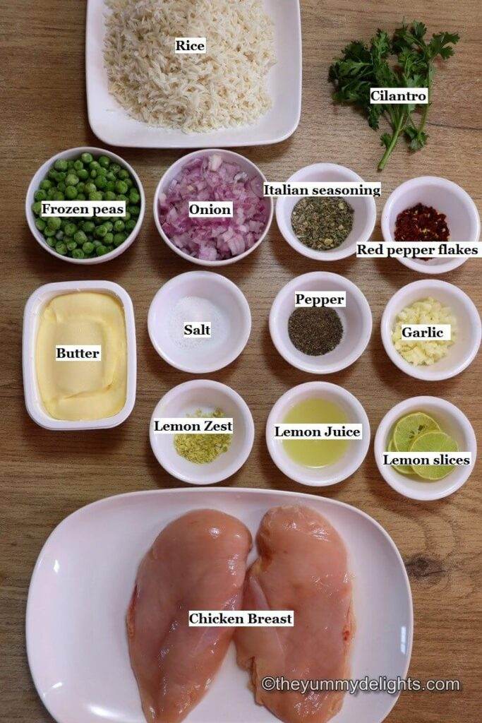 image of ingredients to make healthy greek lemon chicken and rice