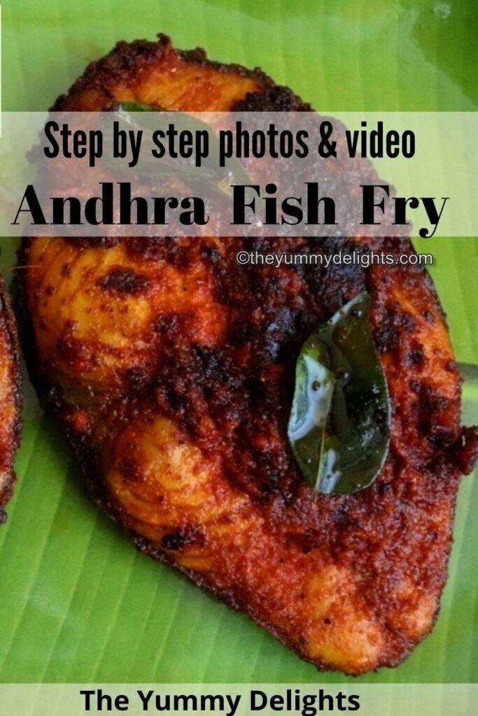 Close-up of Andhra fish fry served in a green colored plate.