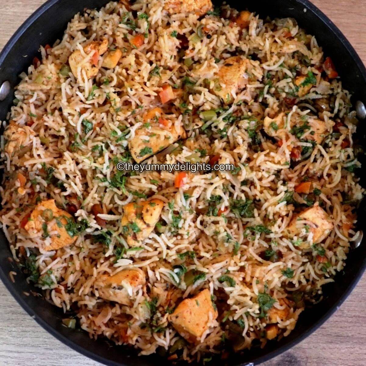 close-up of one pot chicken and rice.
