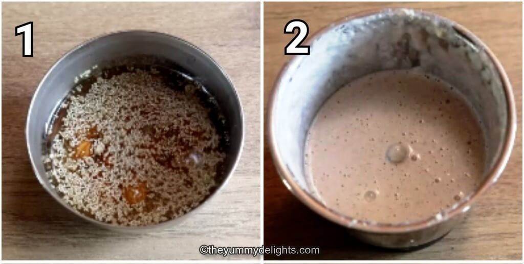 collage image of 2 steps showing making the almond paste for chicken pasanda preparations.