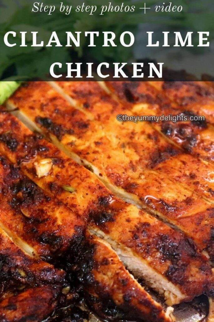 close-up of cilantro lime chicken breast that is sliced.