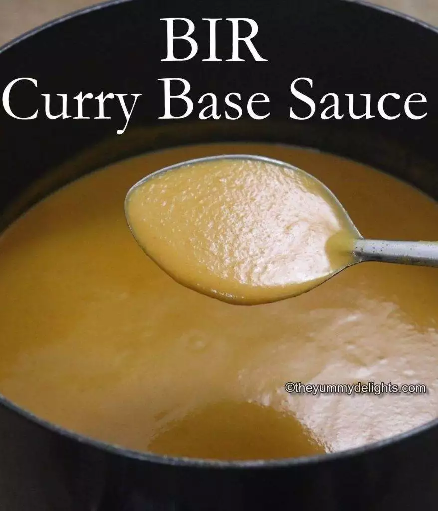 close-up of BIR curry base sauce in a black pot. 