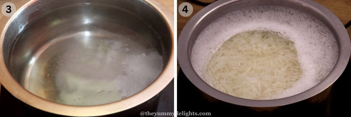 collage image of 2 steps showing cooking the rice.