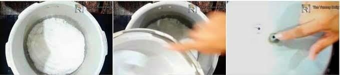 preparing the cooker to make sponge cake for Indian honey cake recipe.