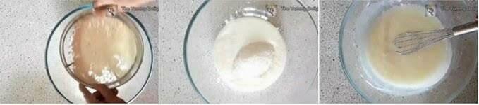 making sponge cake batter for Indian honey cake recipe.