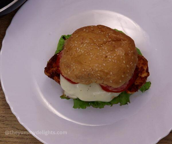 close-up of chipotle chicken sandwich.