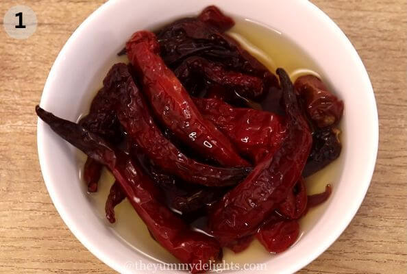 Kashmiri red chilies soaked in hot water.