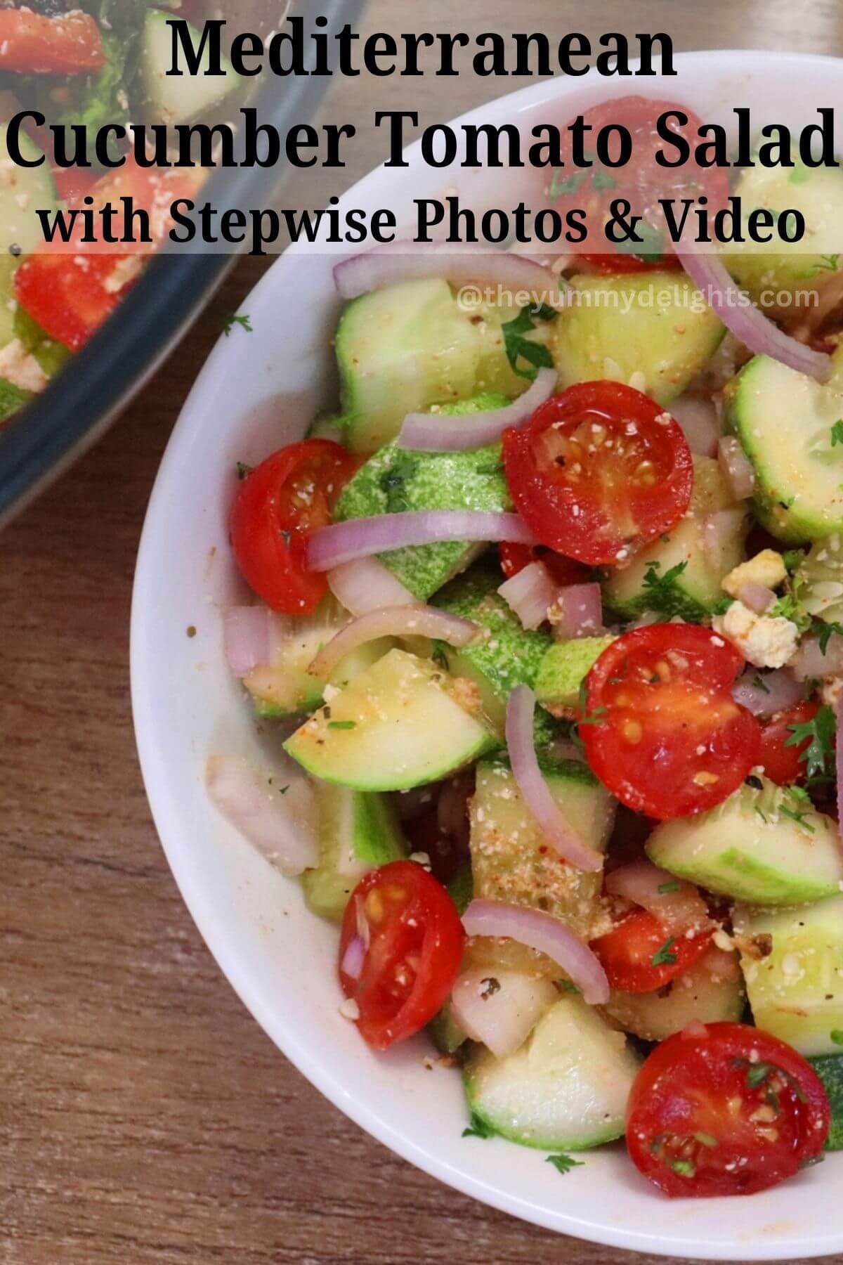 side view of mediterranean cucumber-tomato-salad.