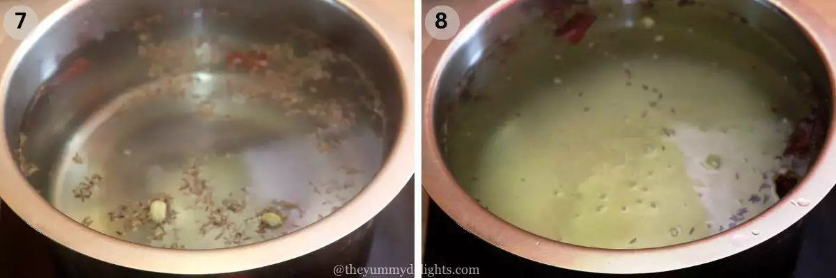 collage image of 2 steps showing cooking rice for hyderabadi chicken dum biryani recipe.