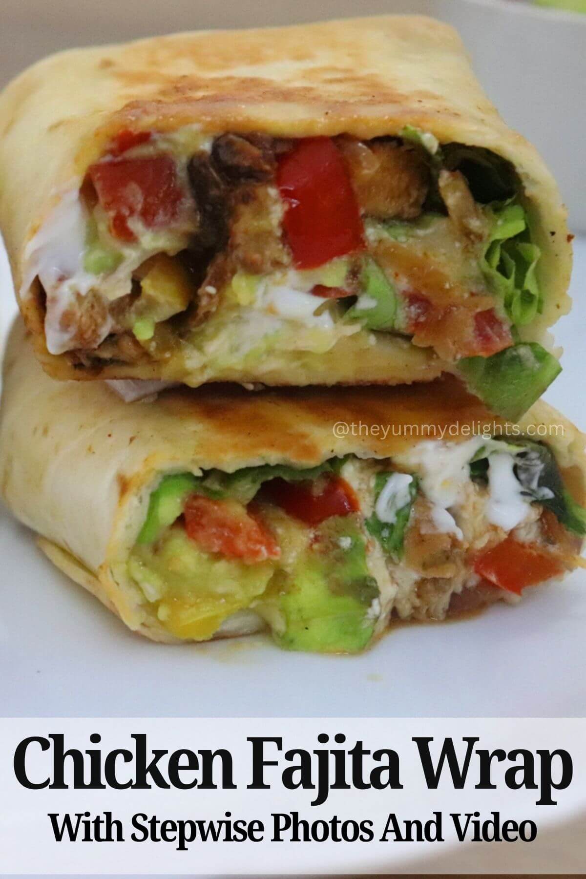 close-up of chicken fajitas sliced and stacked.