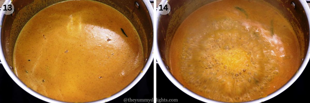 collage image of 2 steps showing cooking the coconut masala to make mangalorean fish curry.