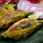 close up of stuffed mackerel goan style.