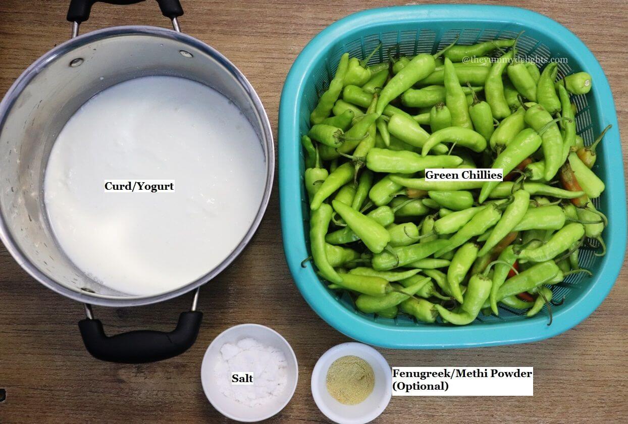 individually labeled ingredients to make curd chillies are laid out on a table.