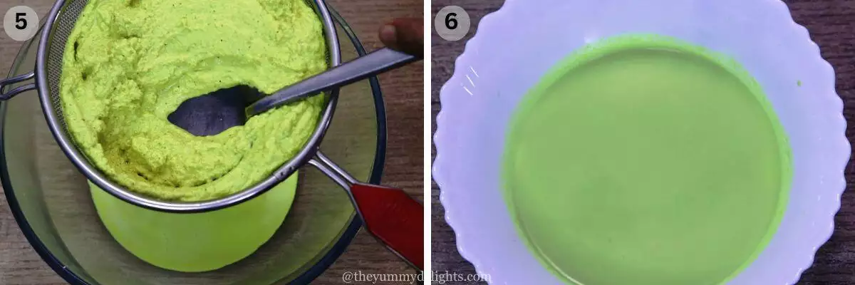collage image of 2 steps showing extracting spiced coconut milk.