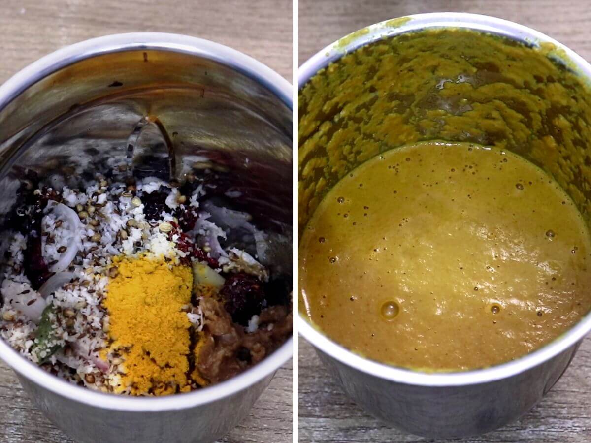 grind the egg drop curry ingredients to a fine paste.