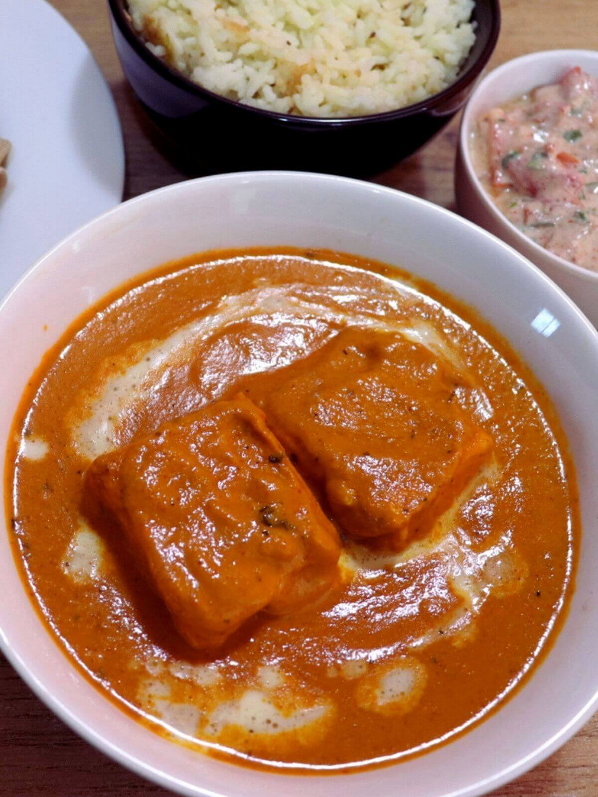 close-up of shahi paneer in a serving bowl.