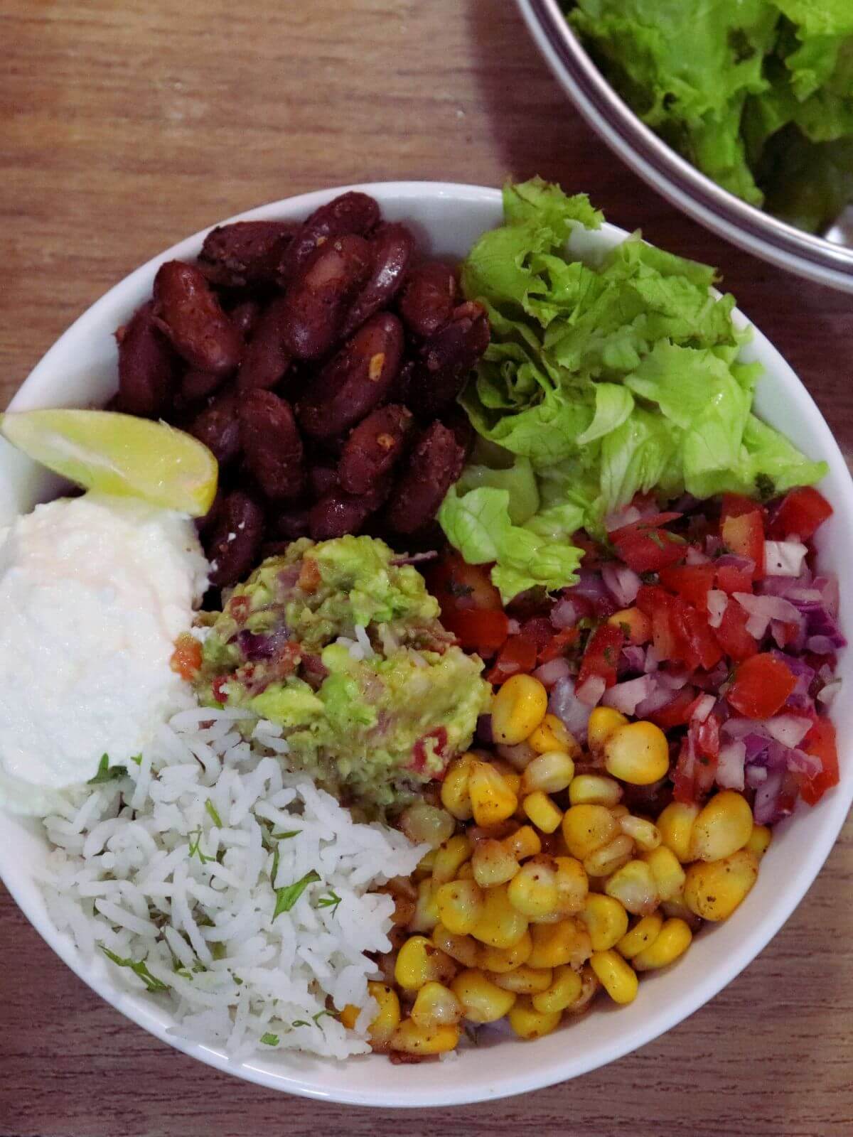 close-up of vegetarian burrito bowl.