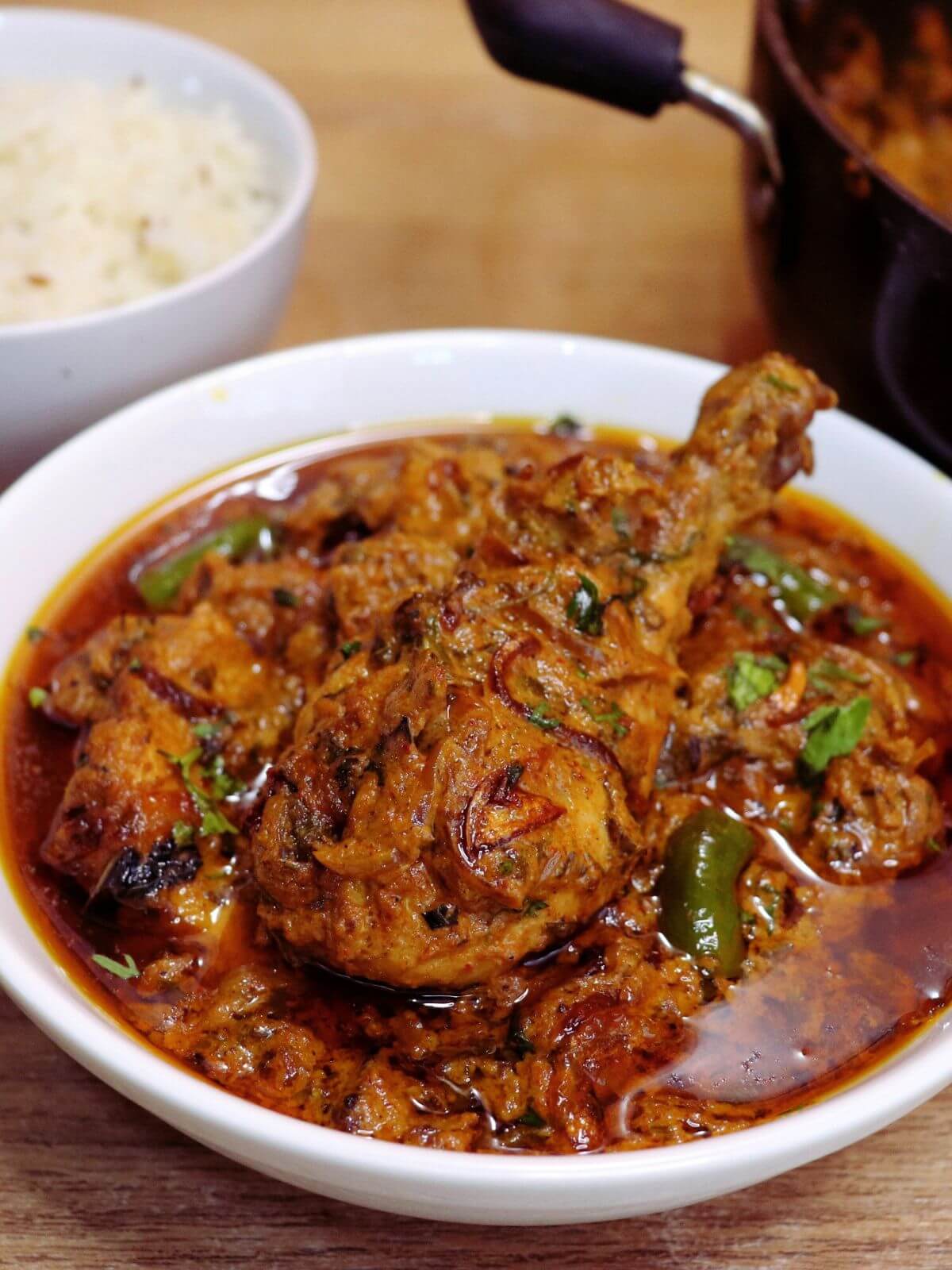 close-up of dum ka murgh in a bowl.