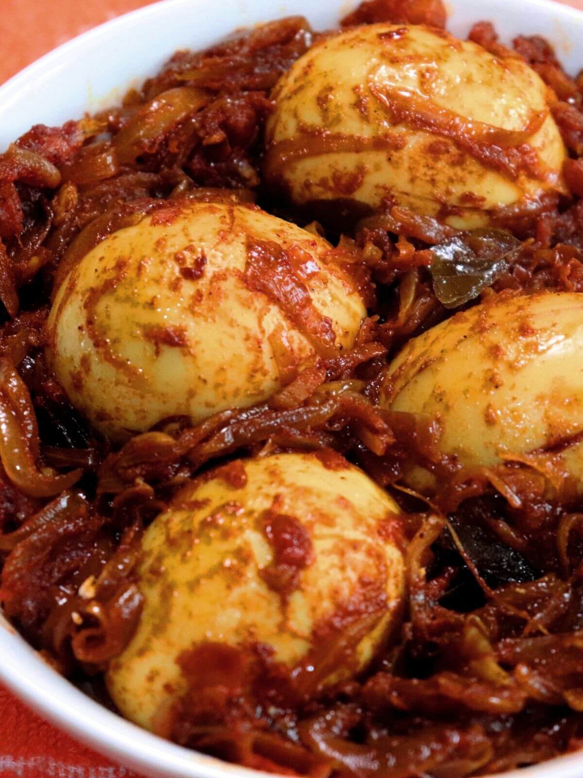 close-up of egg roast served in a bowl.