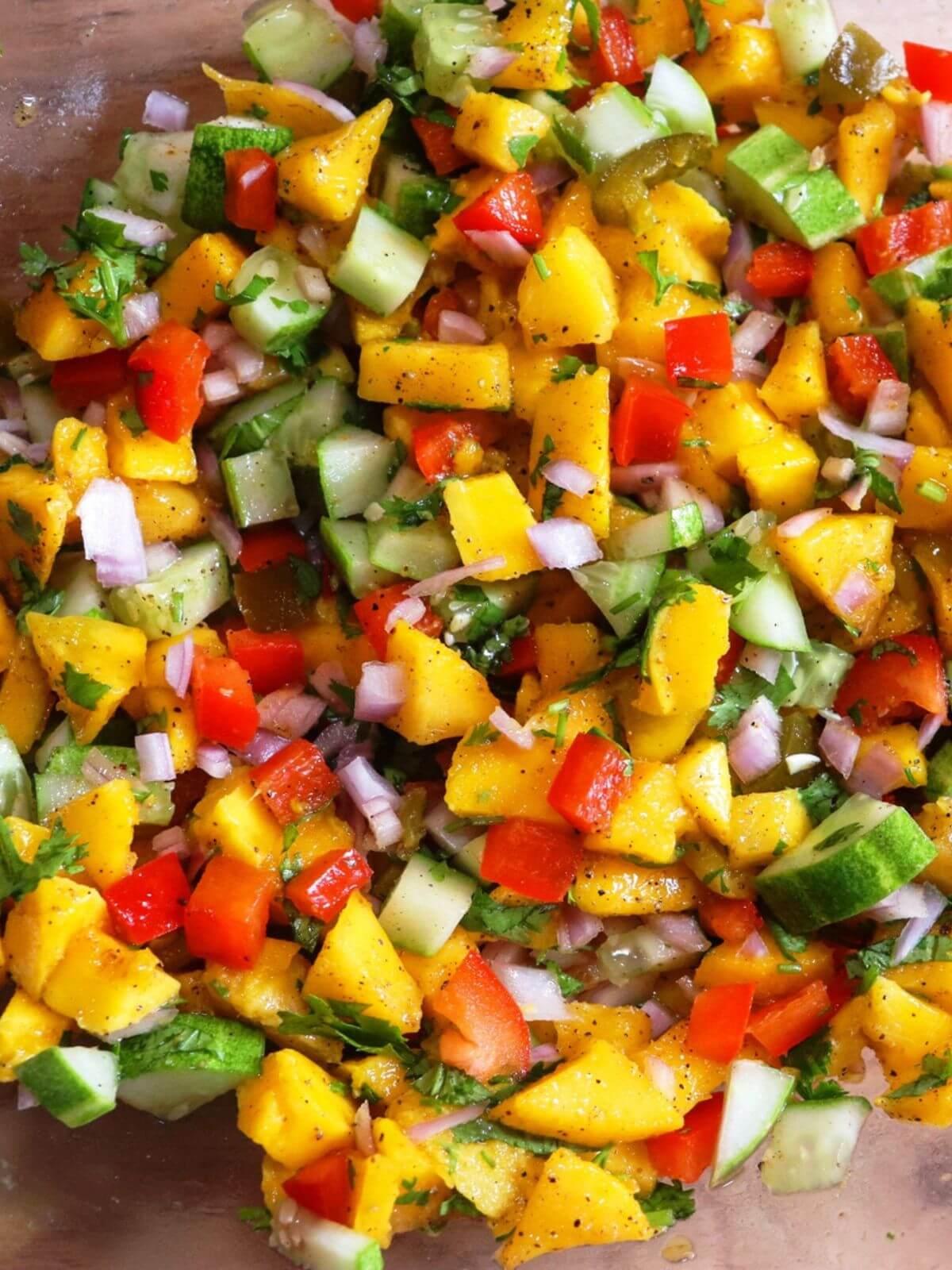 close-up of mango-salsa.