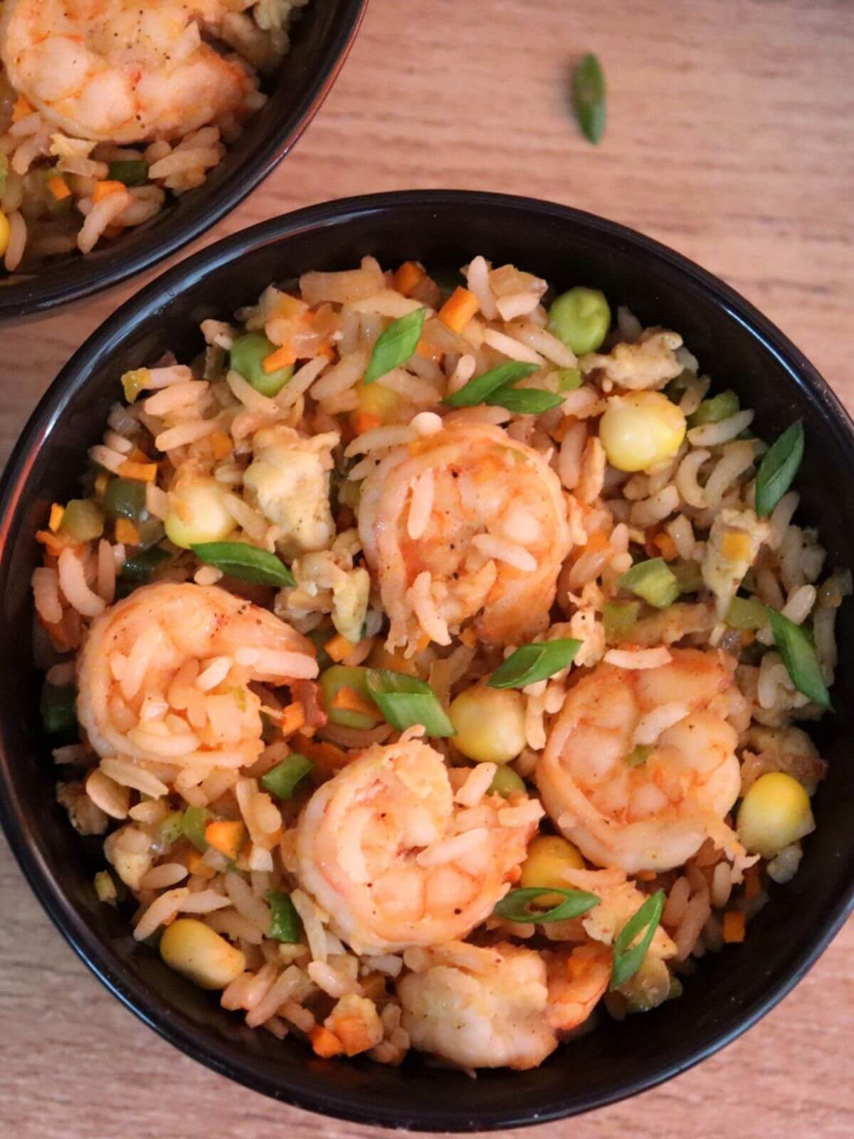 close-up of prawn fried rice.
