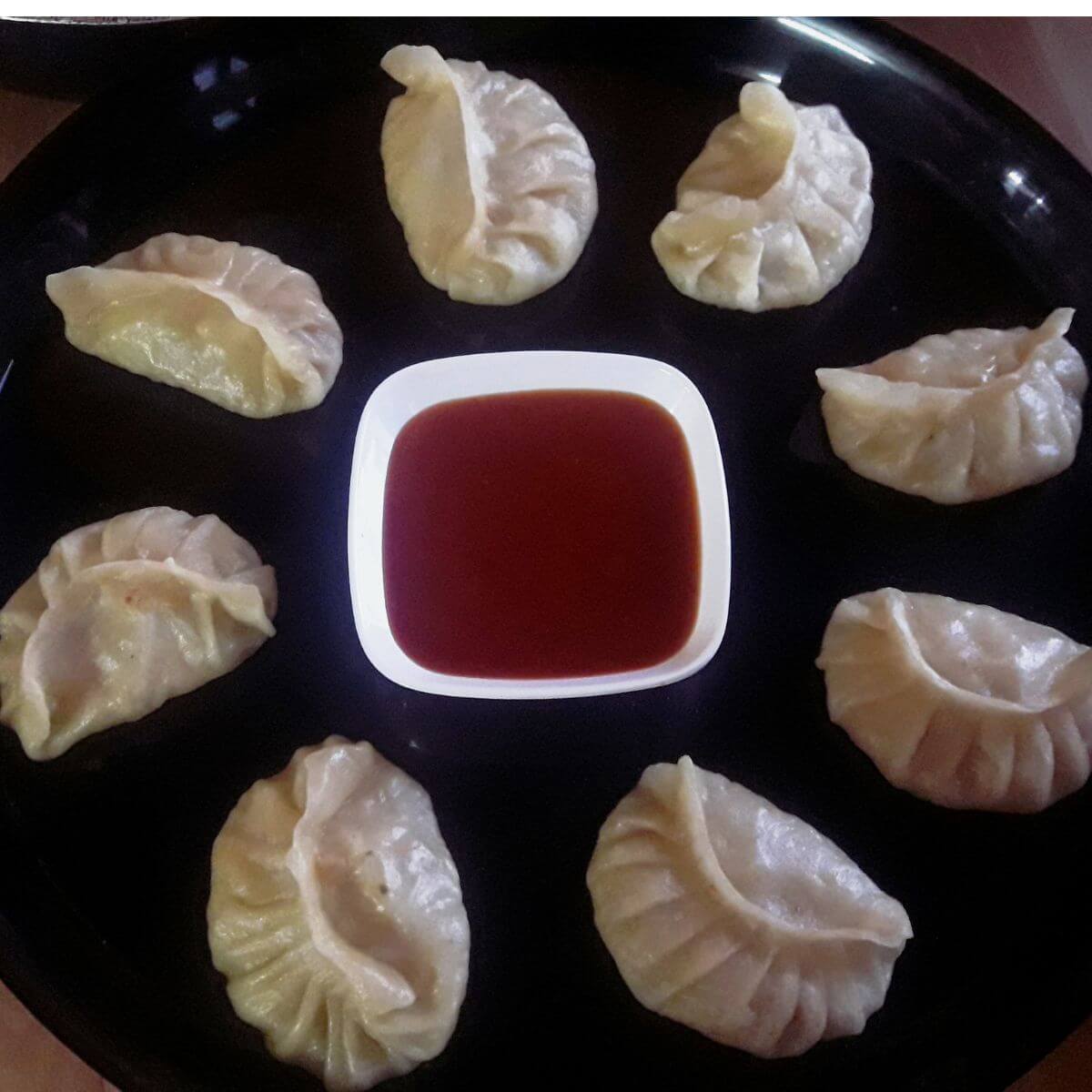 close-up of vegetarian momos.