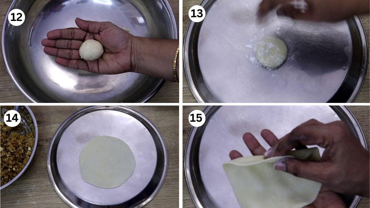 collage image of 4 steps showing how to roll nevri cover.