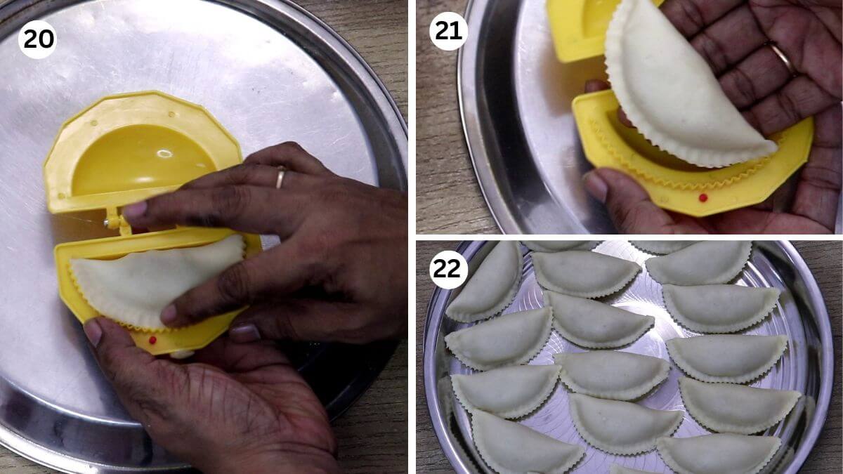 collage image of 3 steps showing sealing the nevri edges.
