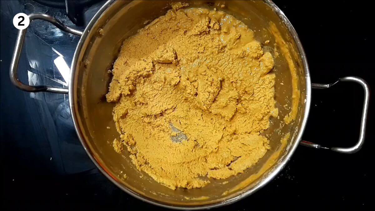 roasting besan in ghee to make besan ki burfi punjabi style